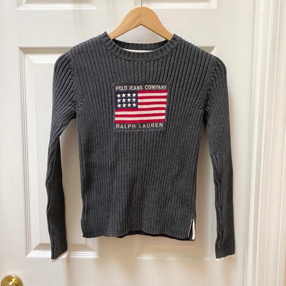 Ralph Lauren Sweaters - Ralph Lauren grey flag Sweater logo jeans